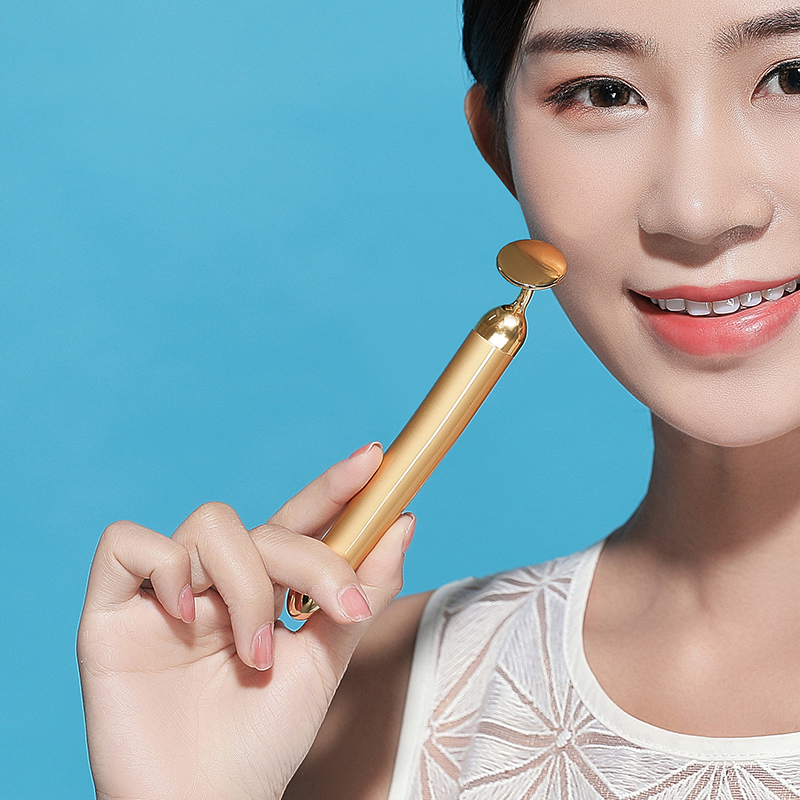 高档圆型24k黄金瘦脸棒电动脸部提拉紧致按摩仪美容院用精华导入仪